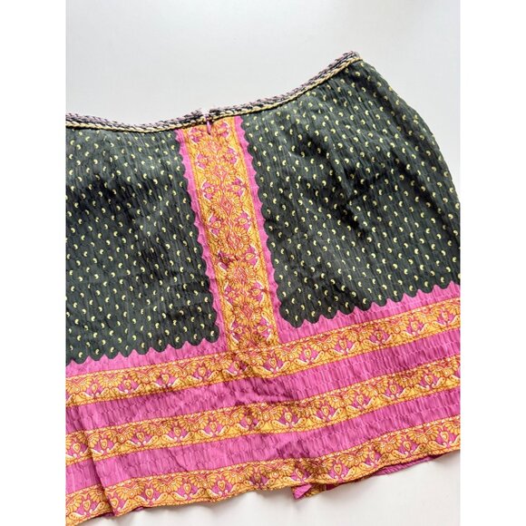 ZARA Green Pink Printed Beaded Front Tie Mini Pareo Sarong Skirt, Size L - Picture 6 of 13